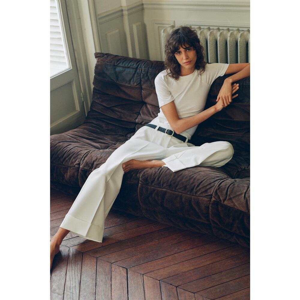 BELTED PANTS WITH TURNED-UP HEM